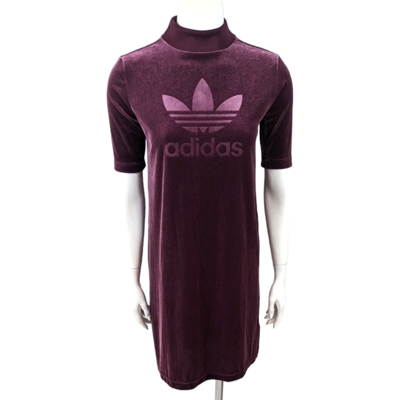 Adidas Originals Velvet Vibes Short Dress NEW Womens XS Purple Active Stretch - Picture 2 of 12